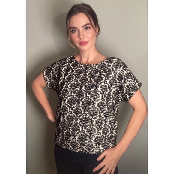 Suno Embroidered Top Cotton Black & White Damask Floral Print ~ Sz M /2 ~ Lovely - Picture 1 of 7